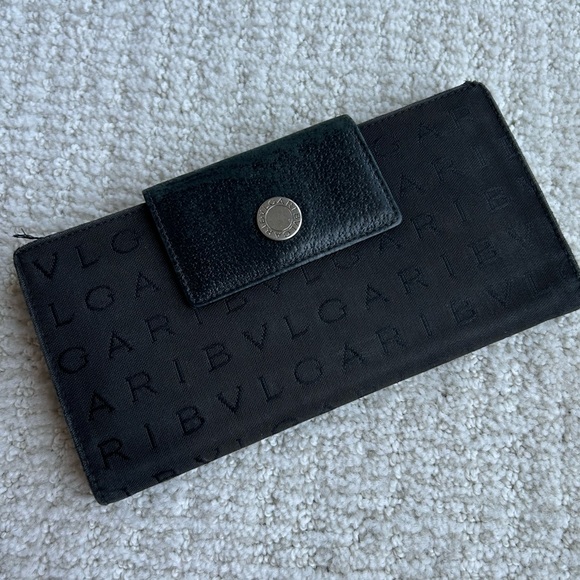 Bvlgari Black Canvas & Leather Two-Way Wallet